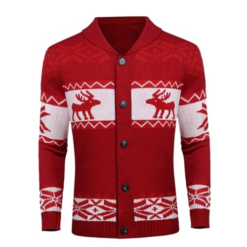 Herren Strickjacke Weihnachtspullover V-Ausschnitt Rentier Norweger Pullover Jacke mit Knopfleiste Männer Jacke Herbst Winter Weihnachts Muster Ugly Christmas Sweater Slim Fit Weihnachten Cardigan von CNNBYYDS