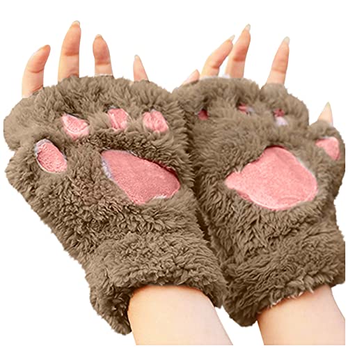 Katzenpfoten Handschuhe 1 Paare Warme Halbfinger Fausthandschuhe Niedliche Cartoon Winter Handschuhe Outdoor Fingerlos Gloves Kunstpelz Plüsch Katzen Krallen Winterhandschuhe für Mädchen Frauen von CNNBYYDS