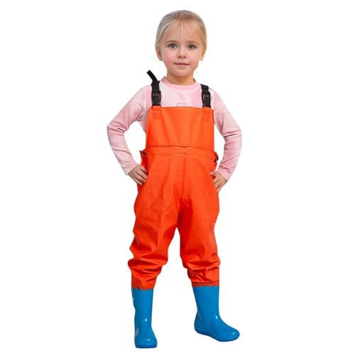 Kinderwathose Anglerhose wasserdichte mit Stiefeln Verstellbare Träger Wathose für Jungen und Mädchen Matschhose mit Gummistiefeln Junior Angeln Stiefel Regenhose Jugendliche Kinder Brust Wathose von CNNBYYDS