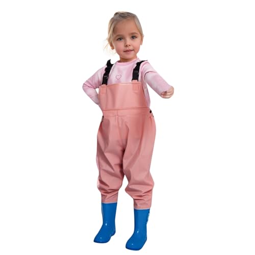 Kinderwathose Anglerhose wasserdichte mit Stiefeln Verstellbare Träger Wathose für Jungen und Mädchen Matschhose mit Gummistiefeln Junior Angeln Stiefel Regenhose Jugendliche Kinder Brust Wathose von CNNBYYDS