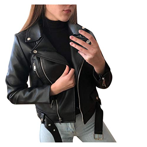 Lederjacke Damen Schwarz Klassische Damen-Jacken mit Reißverschluss Reverskragen 2023 Damen-Kunstlederjacke Übergangsjacke Herbst Jacke Motorradjacke Bikerjacke Slim Mantel Outdoor-Jacke Große Größen von CNNBYYDS