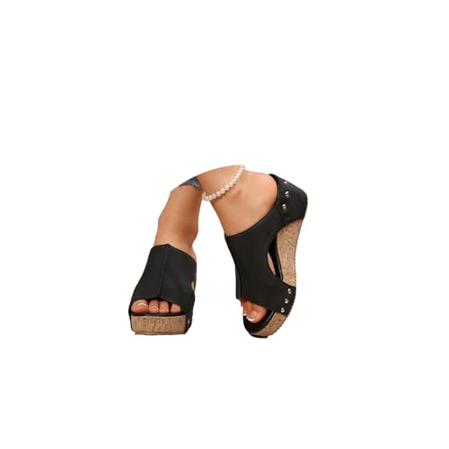 Pantoletten Damen Sandalen mit Absatz Sommerschuhe Plateau Sandaletten mit Fußbett Schlappen Frauen Slipper Leder Keilsandaletten Hausschuhe Elegant Offene Sommer Schuhe rutschfeste Strandsandalen von CNNBYYDS