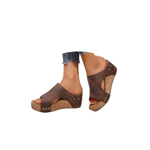 Pantoletten Damen Sandalen mit Absatz Sommerschuhe Plateau Sandaletten mit Fußbett Schlappen Frauen Slipper Leder Keilsandaletten Hausschuhe Elegant Offene Sommer Schuhe rutschfeste Strandsandalen von CNNBYYDS