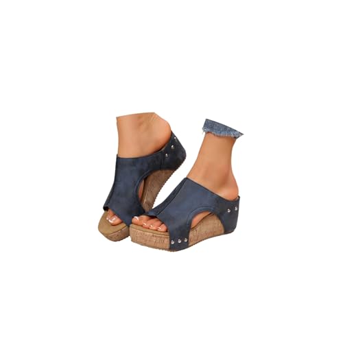 Pantoletten Damen Sandalen mit Absatz Sommerschuhe Plateau Sandaletten mit Fußbett Schlappen Frauen Slipper Leder Keilsandaletten Hausschuhe Elegant Offene Sommer Schuhe rutschfeste Strandsandalen von CNNBYYDS
