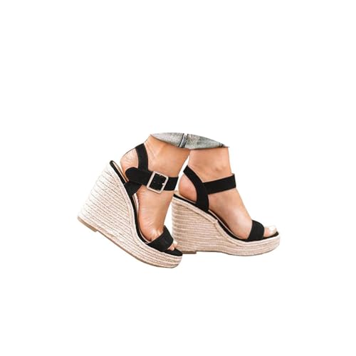 Sandalen Damen Espadrilles Keilsandalen mit offener Zehenpartie Elegante Keilabsatz Sandaletten mit Absatz Verstellbarem Riemen Plateau Plateau Sandals mit Geflochtener Sohle Sommer Strandsandalen von CNNBYYDS