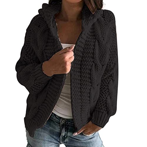 Strickjacke Damen Grobstrick-Cardigan Frauen Cardigan Winter Kurz Strickcardigan Strickmantel mit Kapuze Offener Strickjacken Übergangsjacke Casual Locker Mantel Jacke für Herbst Wintermäntel von CNNBYYDS