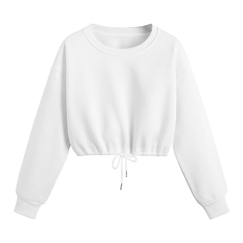 Sweatshirt Damen Ohne Kapuze Crop Pollover Teenager Mädchen Bauchfrei Sweatshirts Langarm Herbst Winter Pulli Kurz Oberteile Langarmshirt Cropped Pullover mit Schnürzug Vintage Streetwear Y2K Clothes von CNNBYYDS