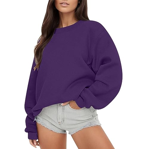 Sweatshirt Damen Ohne Kapuze Oversized Vintage Pullover Langarm Shirts Retro Locker Langarmshirt 90er E-Girl Y2K Fashion Aesthetic Clothes Casual Teenager Mädchen Herbst Winter Pulli Bluse Tops von CNNBYYDS