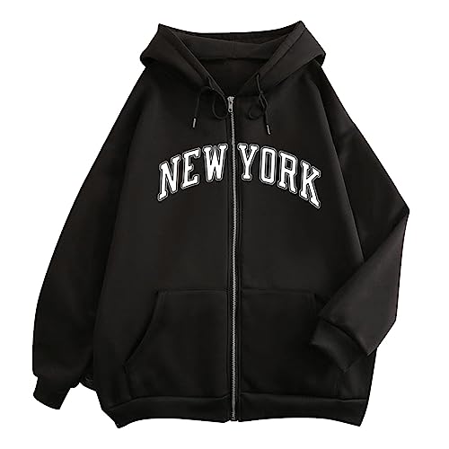 Sweatshirtjacke Damen Y2K Jacke Zip Up Hoodie Graphics Harajuku Pullover Oberteile Kapuzenpullover für Frauen Sweatshirt Jacken Vintage Kapuzenjacke Casual Locker Sweatjacke mit Kapuze 90er E-Girl Top von CNNBYYDS