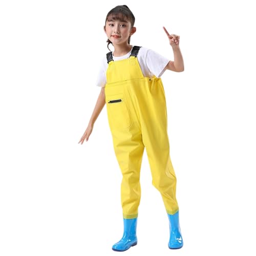 Wathose Kinder Wasserdicht mit Stiefel Kinderwathose Matschhose Jungen Anglerhose mit Stiefel Mädchen Regenhose mit Stiefeln Junior Hosenträger Matschhose Regenstiefel rutschfeste Sohle Gummistiefel von CNNBYYDS