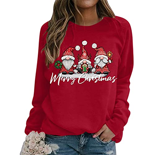 Weihnachtspulli Damen Merry Christmas Sweatshirt Rundhals Weihnachts Xmas Pullover Elegant Langarmshirts Weihnachtspullover Damen Lustige Herbst Winter Weihnachten Sweatshirts Oberteile von CNNBYYDS