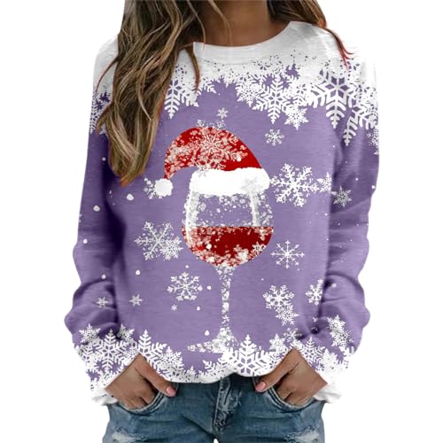 Weihnachtspullover Damen Lustig Sweatshirt Damen Oversized Rundhals Langarm Weihnachten Pullover Casual Ugly Christmas Sweater Elegant Bluse Oberteile Frauen Langarmshirt Weihnachts Xmas Pulli Shirt von CNNBYYDS