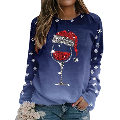 Weihnachtspullover Damen Lustig Sweatshirt Damen Oversized Rundhals Langarm Weihnachten Pullover Casual Ugly Christmas Sweater Elegant Bluse Oberteile Frauen Langarmshirt Weihnachts Xmas Pulli Shirt von CNNBYYDS