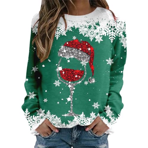 Weihnachtspullover Damen Lustig Sweatshirt Damen Oversized Rundhals Langarm Weihnachten Pullover Casual Ugly Christmas Sweater Elegant Bluse Oberteile Frauen Langarmshirt Weihnachts Xmas Pulli Shirt von CNNBYYDS