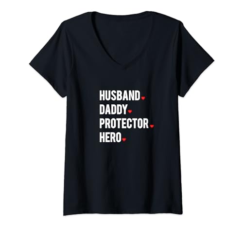 Damen Ehemann; Papa; Beschützer; Held T-Shirt mit V-Ausschnitt von CNT