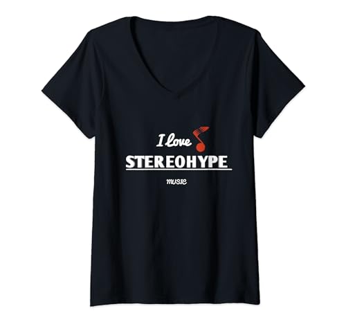 Damen ICH LIEBE STEREOHYPE-Musik T-Shirt mit V-Ausschnitt von CNT