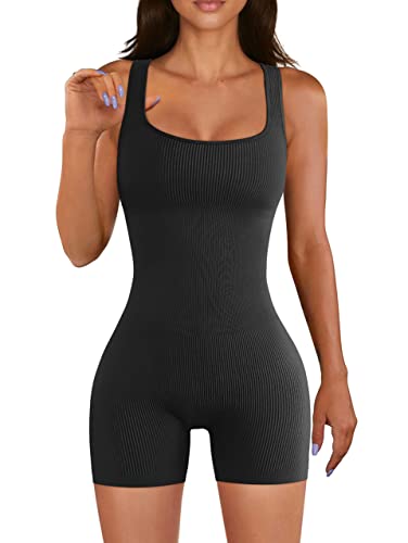 CNTSFS Jumpsuit Damen Kurz ÄRmelloser Kurzer Jumpsuit Sommer Yoga Einteiler Romper Sport Jumpsuit Damen(Schwarz S) von CNTSFS