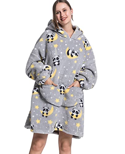 CNTSFS Übergroße Hoodie Decke Sweatshirt Kapuzenpullover Oversized Wearable Blanket Warme Flauschige Sweatshirt mit Riesen Taschen Einheitsgröße Herren Damen (Grau Panda) von CNTSFS