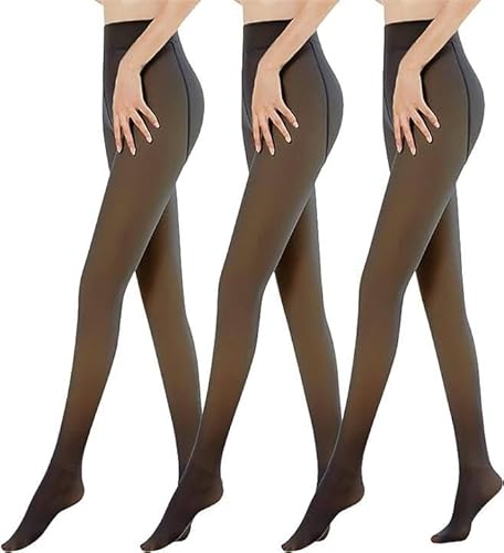 CNTSFS Thermostrumpfhosen für damen Gefütterte Strumpfhose Winter Gefälschte Durchscheinend Dicke Pantyhose Warmer Leggings(3PC Schwarz Durchsichtig 320g von CNTSFS
