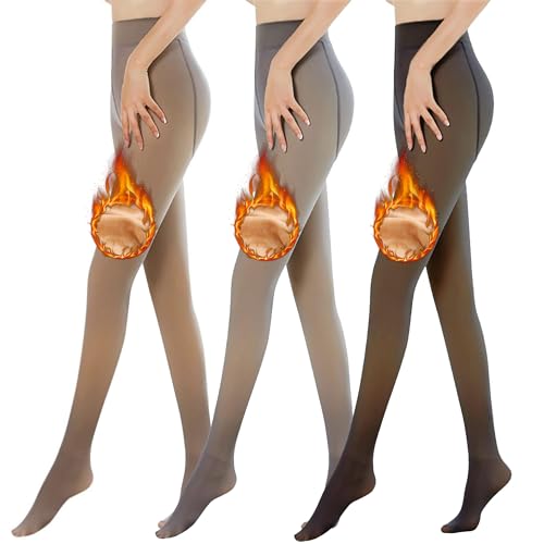 CNTSFS Thermostrumpfhosen für damen Gefütterte Strumpfhose Winter Gefälschte Durchscheinend Dicke Pantyhose Warmer Leggings(3pc Schwarz Kaffee Grau Durchsichtig 320g von CNTSFS