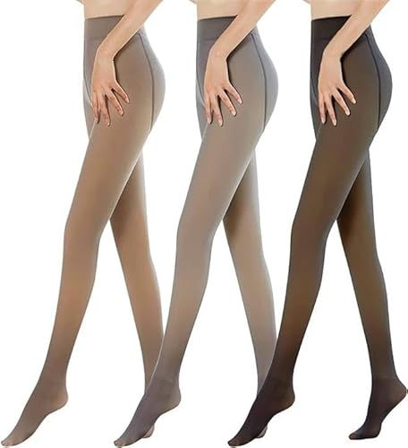 CNTSFS Thermostrumpfhosen für damen Gefütterte Strumpfhose Winter Gefälschte Durchscheinend Dicke Pantyhose Warmer Leggings(3pc Schwarz Kaffee Grau Durchsichtig 320g von CNTSFS