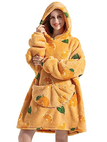 CNTSFS Übergroße Hoodie Decke Sweatshirt Kapuzenpullover Oversized Wearable Blanket Warme Flauschige Sweatshirt mit Riesen Taschen Einheitsgröße Herren Damen (orange) von CNTSFS