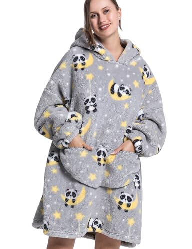 CNTSFS Übergroße Hoodie Sweatshirt mit Taschen und Kapuze Oversized Blanket Hoodie Kapuzenpullover TV Decke Herren Damen Grauer Panda von CNTSFS