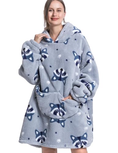 CNTSFS Übergroße Hoodie Sweatshirt mit Taschen und Kapuze Oversized Blanket Hoodie Kapuzenpullover TV Decke Herren Damen Waschbär von CNTSFS