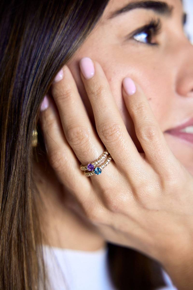 Vergoldeter Sterling Silber Geburtsstein Ring Natürlicher Edelstein Ball Ring von CNXjewels