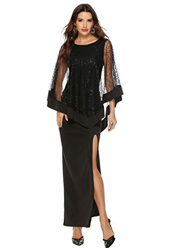 CNYMFF Kleid Frauen Plus Größe Cape Chiffon Kleid Cocktail Formelle Party Bleistift Rock Maxi Kleid-Schwarz-XXL von CNYMFF