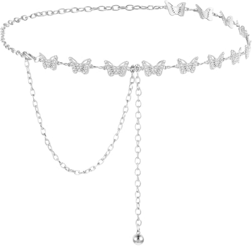 2 Stück Schmetterling Taillenkettengürtel Metall Strass Taillengürtel for Frauen Kleid Körperkettengürtel(Silver) von CNYUON