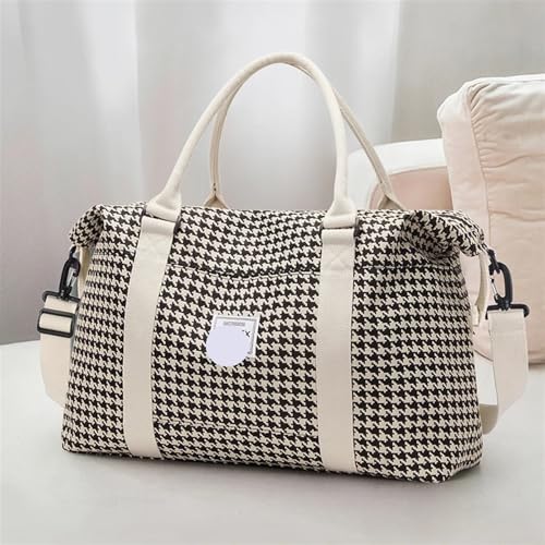 2-teilige Reisetasche, wasserdichte Sporttasche mit Umhängetasche, Weekender-Handgepäcktasche for Damen, Reisetasche(Beige Houndstooth) von CNYUON