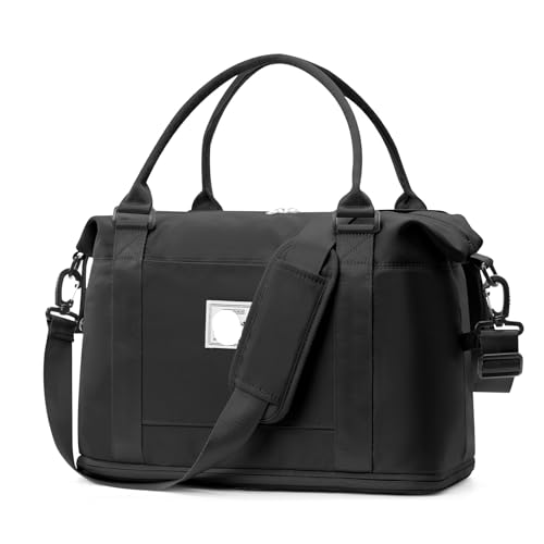 2PCS Große Kapazität Frauen Tragbare Reisetasche Fitness Kurze Business Reise Gepäck Kann Set Zugstange for Lagerung(Black) von CNYUON