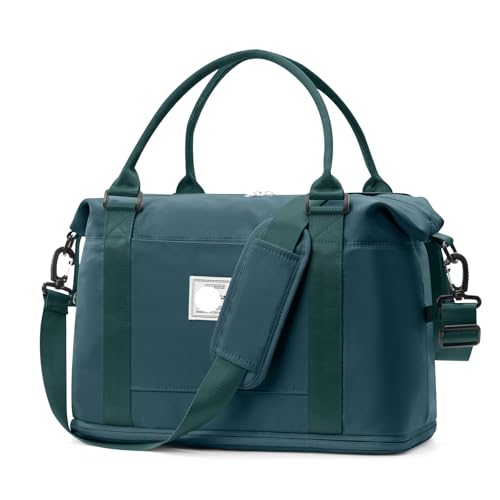 2PCS Große Kapazität Frauen Tragbare Reisetasche Fitness Kurze Business Reise Gepäck Kann Set Zugstange for Lagerung(Blue Green) von CNYUON
