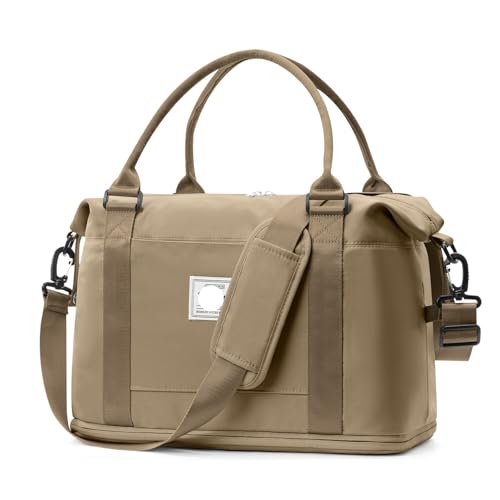 2PCS Große Kapazität Frauen Tragbare Reisetasche Fitness Kurze Business Reise Gepäck Kann Set Zugstange for Lagerung(Khaki) von CNYUON