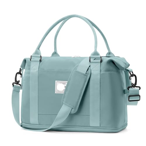 2PCS Große Kapazität Frauen Tragbare Reisetasche Fitness Kurze Business Reise Gepäck Kann Set Zugstange for Lagerung(Light Blue) von CNYUON