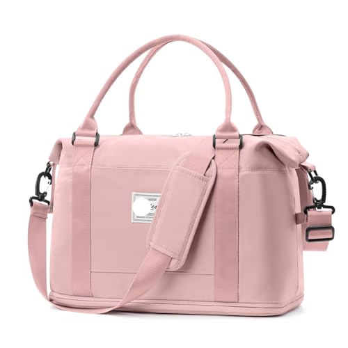 2PCS Große Kapazität Frauen Tragbare Reisetasche Fitness Kurze Business Reise Gepäck Kann Set Zugstange for Lagerung(Pink) von CNYUON