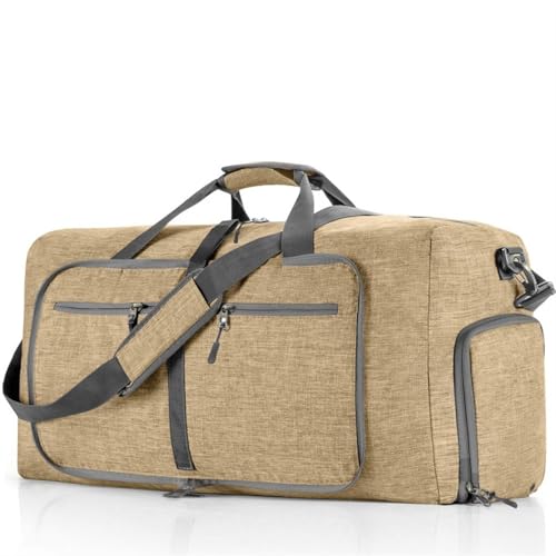 2PCS Große Kapazität Reise Seesack 85L Schulter Sporttasche Frauen Oxford Faltbare Große Reisetasche Männer Fitness Gepäck Tasche(Beige) von CNYUON