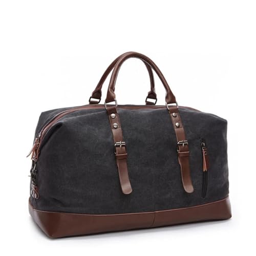 Canvas Leder Herren Reisetaschen Handgepäck Tasche Herren Seesack Handtasche Reisetasche Große Wochenendtasche(Black) von CNYUON