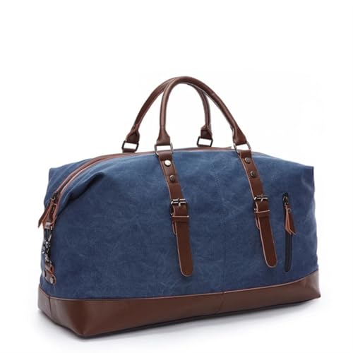 Canvas Leder Herren Reisetaschen Handgepäck Tasche Herren Seesack Handtasche Reisetasche Große Wochenendtasche(DEEP Blue) von CNYUON