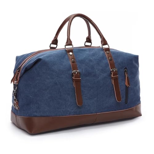 Canvas Leder Herren Reisetaschen Handgepäck Taschen Herren Seesäcke Reisetasche Große Wochenendtasche Kleine Übernachtungstasche(Blue Big) von CNYUON