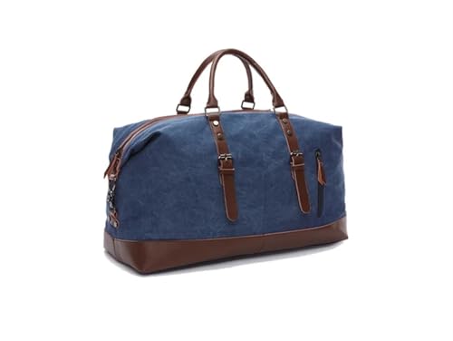 Canvas Leder Herren Reisetaschen Handgepäck Taschen Herren Seesäcke Reisetasche Große Wochenendtasche Kleine Übernachtungstasche(Blue small) von CNYUON