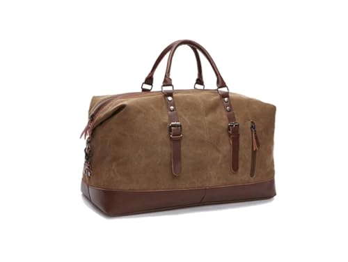 Canvas Leder Herren Reisetaschen Handgepäck Taschen Herren Seesäcke Reisetasche Große Wochenendtasche Kleine Übernachtungstasche(Coffee small) von CNYUON