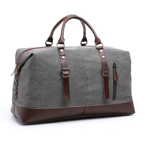 Canvas Leder Herren Reisetaschen Handgepäck Taschen Herren Seesäcke Reisetasche Große Wochenendtasche Kleine Übernachtungstasche(Gray Big) von CNYUON
