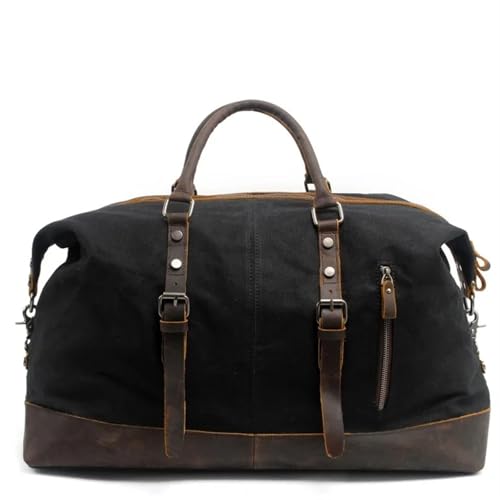 Canvas Leder Herren Reisetaschen Handgepäck Taschen Herren Seesäcke Reisetasche Große Wochenendtasche Übernachtung(Black) von CNYUON