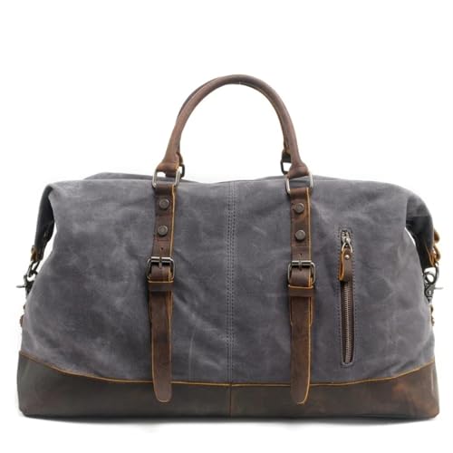 Canvas Leder Herren Reisetaschen Handgepäck Taschen Herren Seesäcke Reisetasche Große Wochenendtasche Übernachtung(Dark Grey) von CNYUON