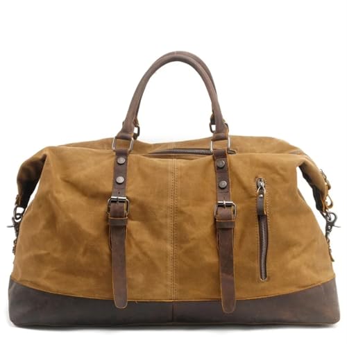 Canvas Leder Herren Reisetaschen Handgepäck Taschen Herren Seesäcke Reisetasche Große Wochenendtasche Übernachtung(Khaki) von CNYUON