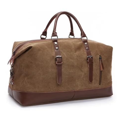 Canvas Leder Herren Reisetaschen Handgepäck Taschen Herren Seesäcke Reisetasche Große Wochenendtasche Übernachtung mit Reißverschluss(Coffee) von CNYUON