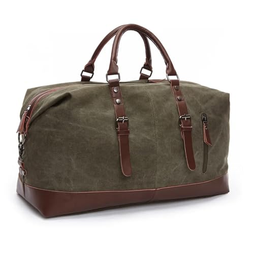 Canvas Leder Herren Reisetaschen Handgepäck Taschen Herren Seesäcke Reisetasche Große Wochenendtasche Übernachtung mit Reißverschluss(Dark Green) von CNYUON