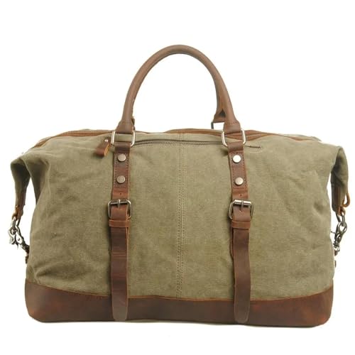 Canvas mit Leder Weekend Tote Bag Reisetaschen Handgepäck for Männer Große Kapazität Duffle Bag(Dark Green) von CNYUON
